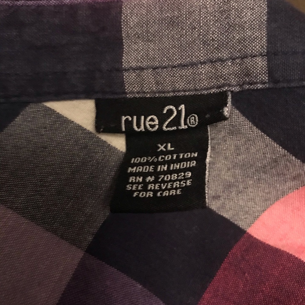 Button up shirt- pink, purple, navy, gray squares - Picture 9 of 9